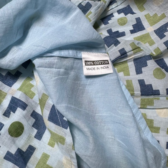 Olivia James The Label Cotton Geometric Print Ruffle Hem Shift Dress BlueGreen S - Picture 6 of 9